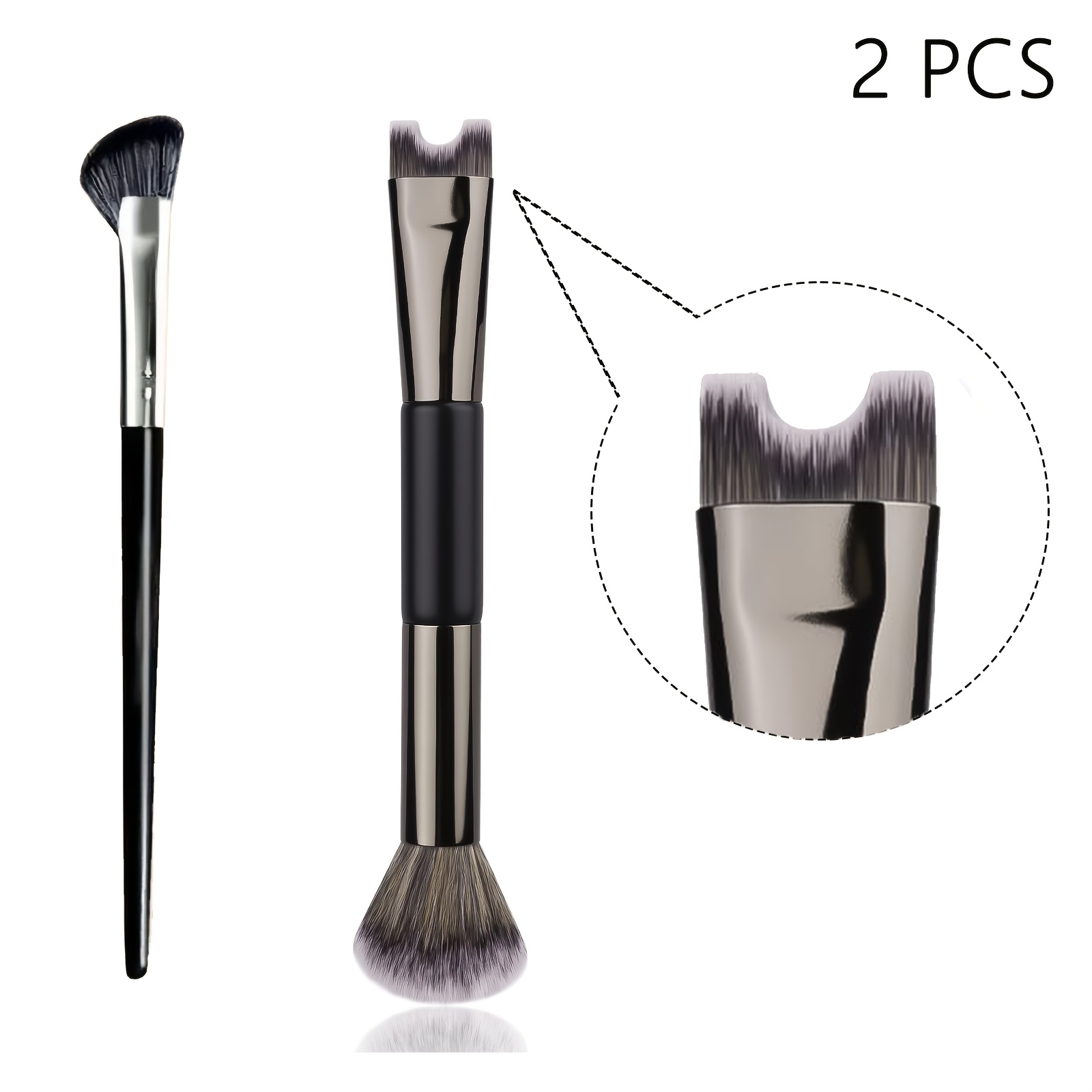 2 Makeup Brushes U-shaped Makeup Brush & Nose Shadow Brush For Nose Contouring With Dual Ends, Ideal For And Highlighting , Tool