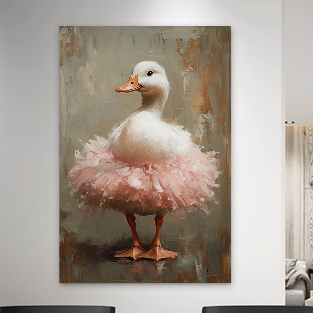TEMU 2d Flat, 2d Flat, 1pc, Canvas Painting--unframed, Pink Tutu Duck Painting, Posters And Prints, Living Room, Library, Office, Cafe, Bar, Abstract