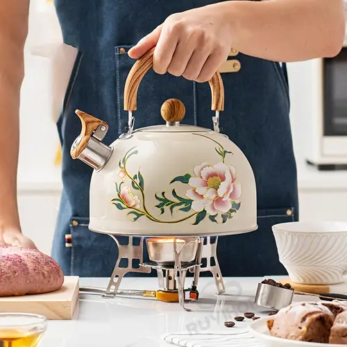 1개 새로운 꽃무늬 휘슬링 주전자 유럽 및 미국식 주방용품 창의적인 화이트 휘슬링 대용량 주전자 3l