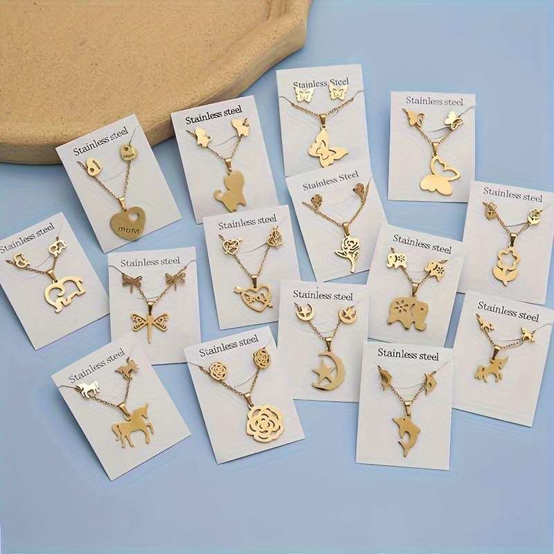

10 In A Of Women' Mixed Steel And Necklace Set, Non-fading And , Suitable For Parties, And Jewelry