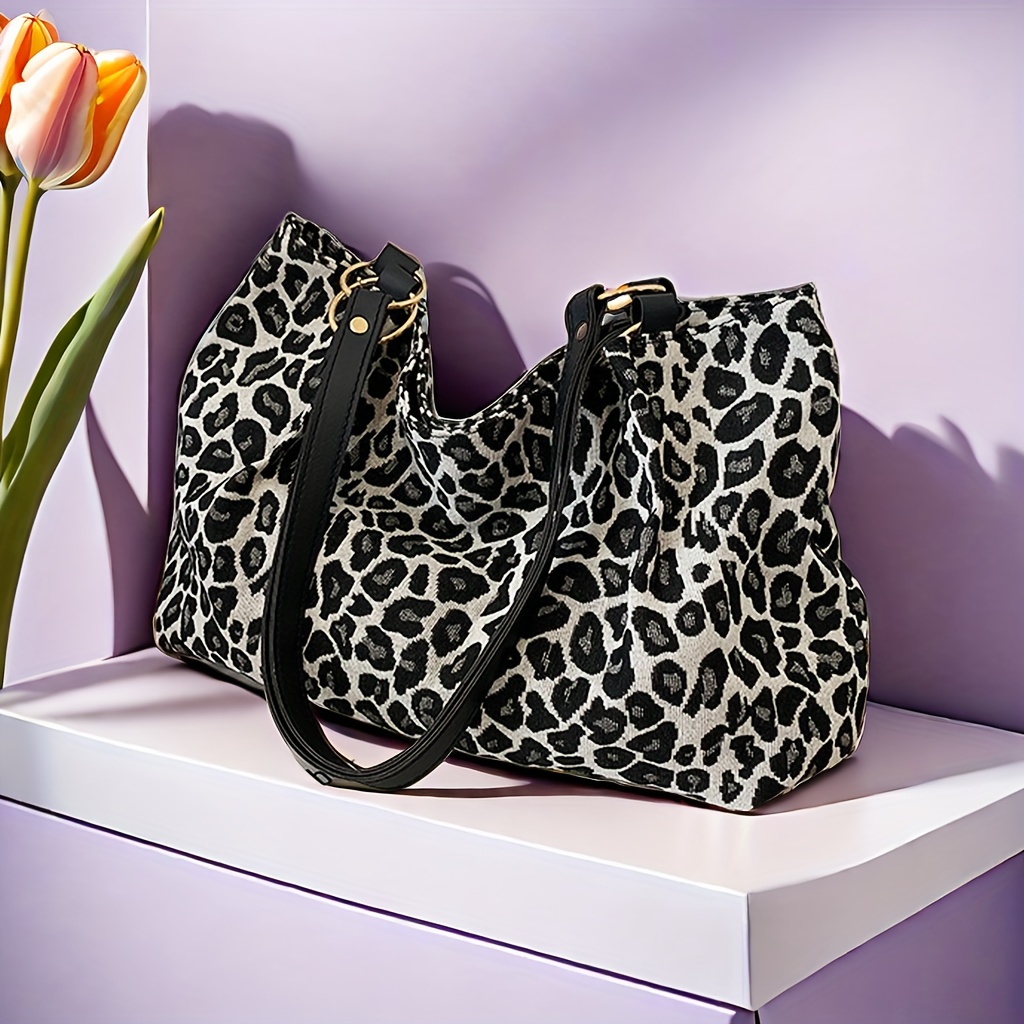 

Leopard Print Tote Bags, Large Capacity Shoulder Handbags, Women's Fashion Pu Leather Carryall, Versatile Crossbody Bags