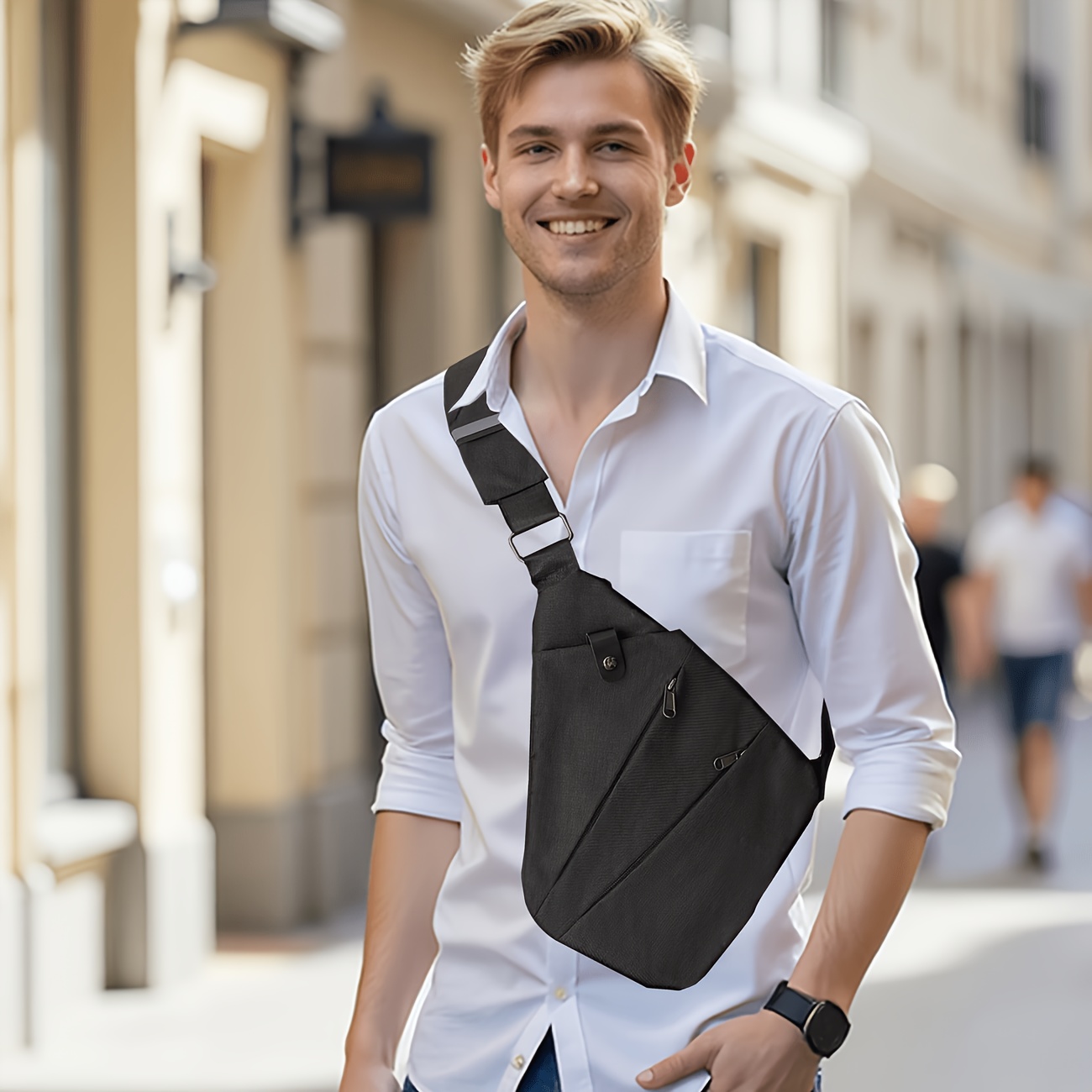 1pc outdoor multifunctional single shoulder invisible underarm bag close fitting anti theft crossbody bag solid color zipper chest bag polyester lining adjustable universal shoulder strap for men and women travel backpack details 0