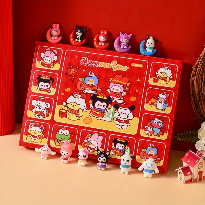 

20pcs Sanrio Authorized Pvc Blind Box Surprise Gifts, Christmas New Year Holiday Collectibles, Assorted Characters Countdown Box Set