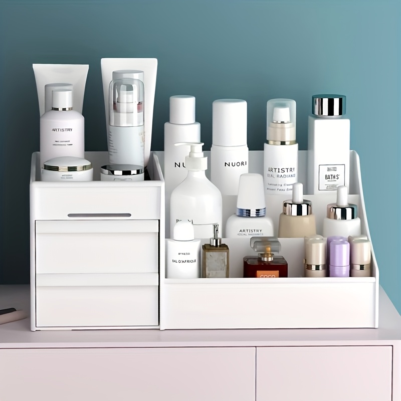 1pc White Plastic Makeup Organizer with Drawers - Countertop Cosmetic Storage Box for Lipstick, Brushes, Lotion, Eyeshadow, Nail Polish & Jewelry - Lightweight, No Electricity Needed, Sleek Design for Vanity Display, Bathroom Organizers And Storage, Christmas Decor, Makeup Organizers