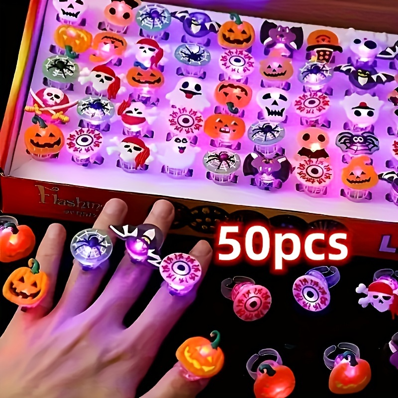 

50pcs Led Light Halloween Ring Light Up Pumpkin Party Ring Gift, Halloween Christmas Party Decoration Home Horror Prop Supplies Halloween Gift