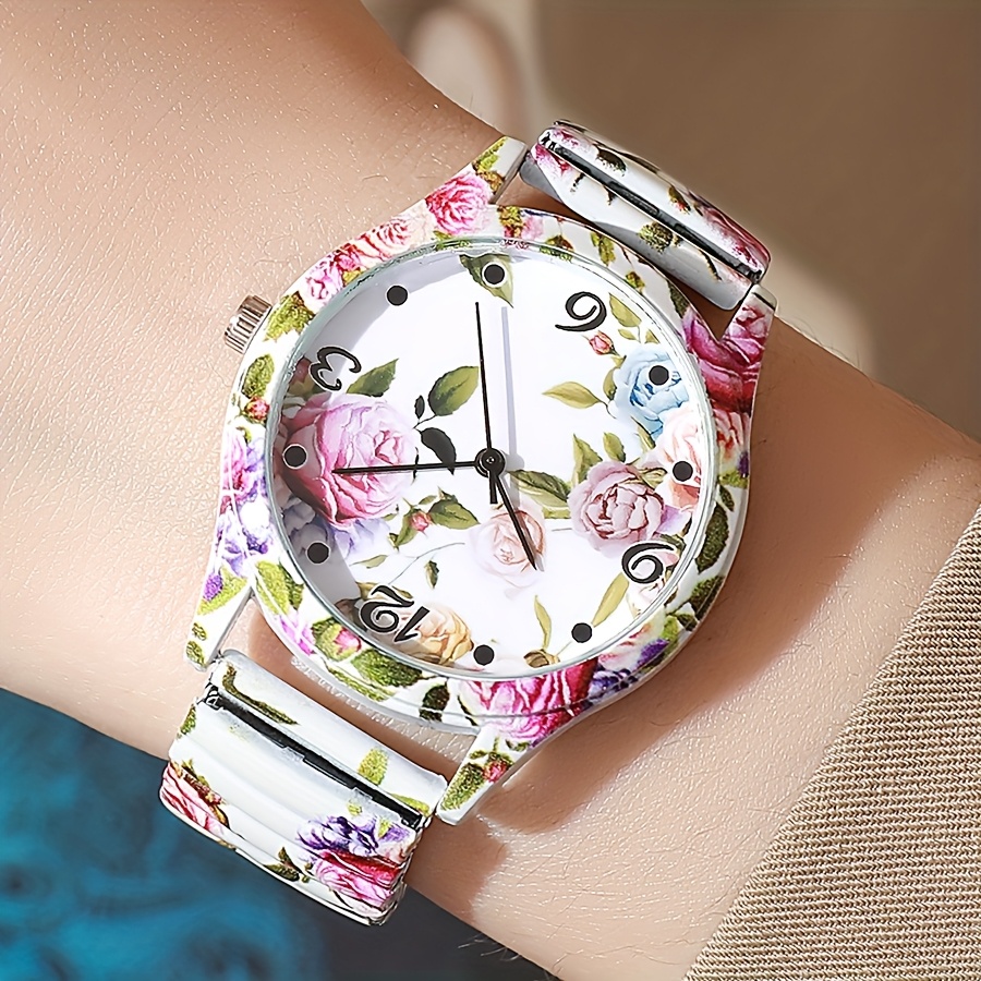 reloj cuarzo mujer correa elástica floral esfera en Temu Peru