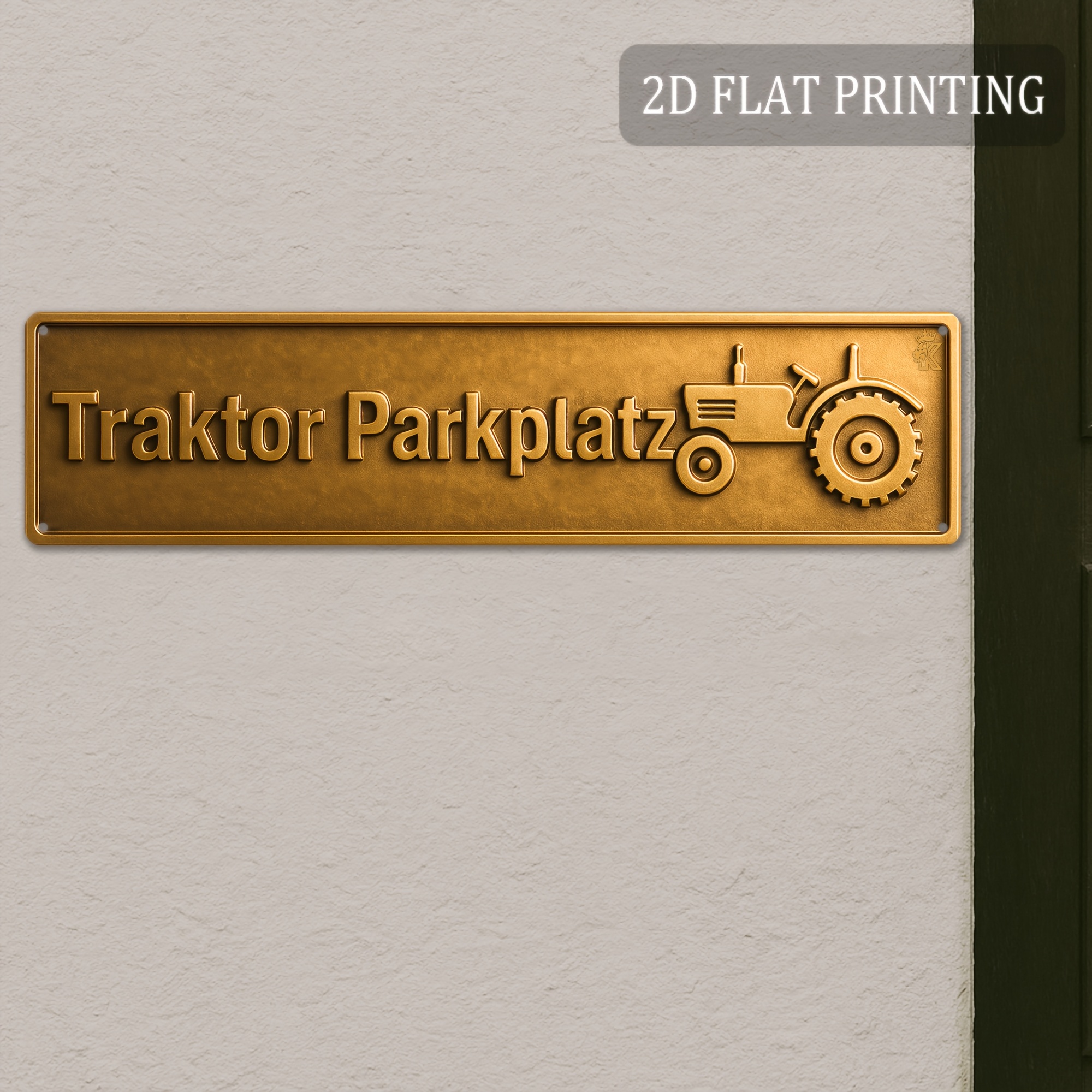 E-shop 2D Flach, Traktor Parkschild - Deutsches Design "Traktorenparkplatz" - Hochwertige Aluminium-Metallplatte für Außenbereich/Bauernhoftrakter -