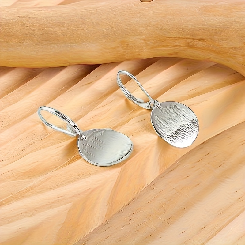Image of 2d Flat - Vintage Boho Textured Disc Drop Earrings, Copper 925 Silver Plated, Women Circle Coin Geometric Flat Earrings, Daily Wear, Valentine's Day Gift, Suitable For