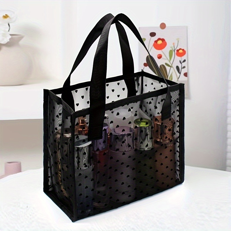 

1pc Elegant Black Mesh Tote Detail - Chic, Handbag & Cosmetic Bag For Women