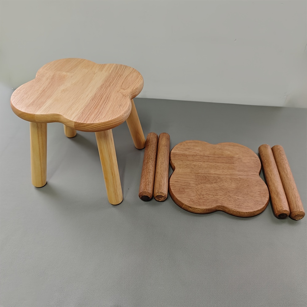 1pc vintage creative solid wood clover shaped stool small bench for sofa office footrest   used as entryway shoe bench living room coffee table stool reaching stool outdoor picnic resting stool Product details 2