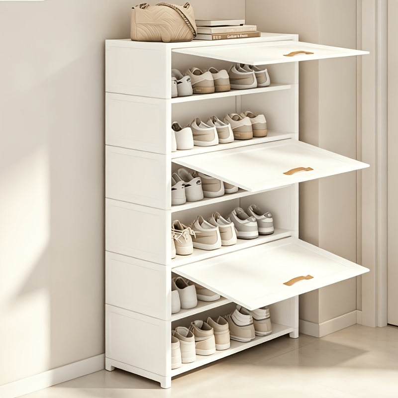 1pc 7 tier high capacity flip shoe rack with see through doors stores 15 to 27 pairs tall metal shoe cabinet for any   panels for easy viewing     non slip pads included   and protects flooring
