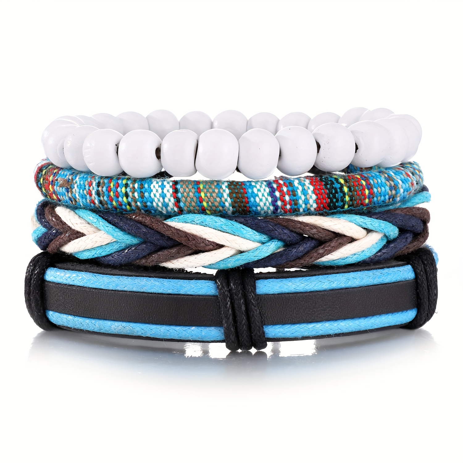 TEMU 4pcs Set White Wooden Bead Bracelet, Suitable For Men And Women, A Stylish Layered Accessory For Casual Wear And Gifts, Handmade Accessory