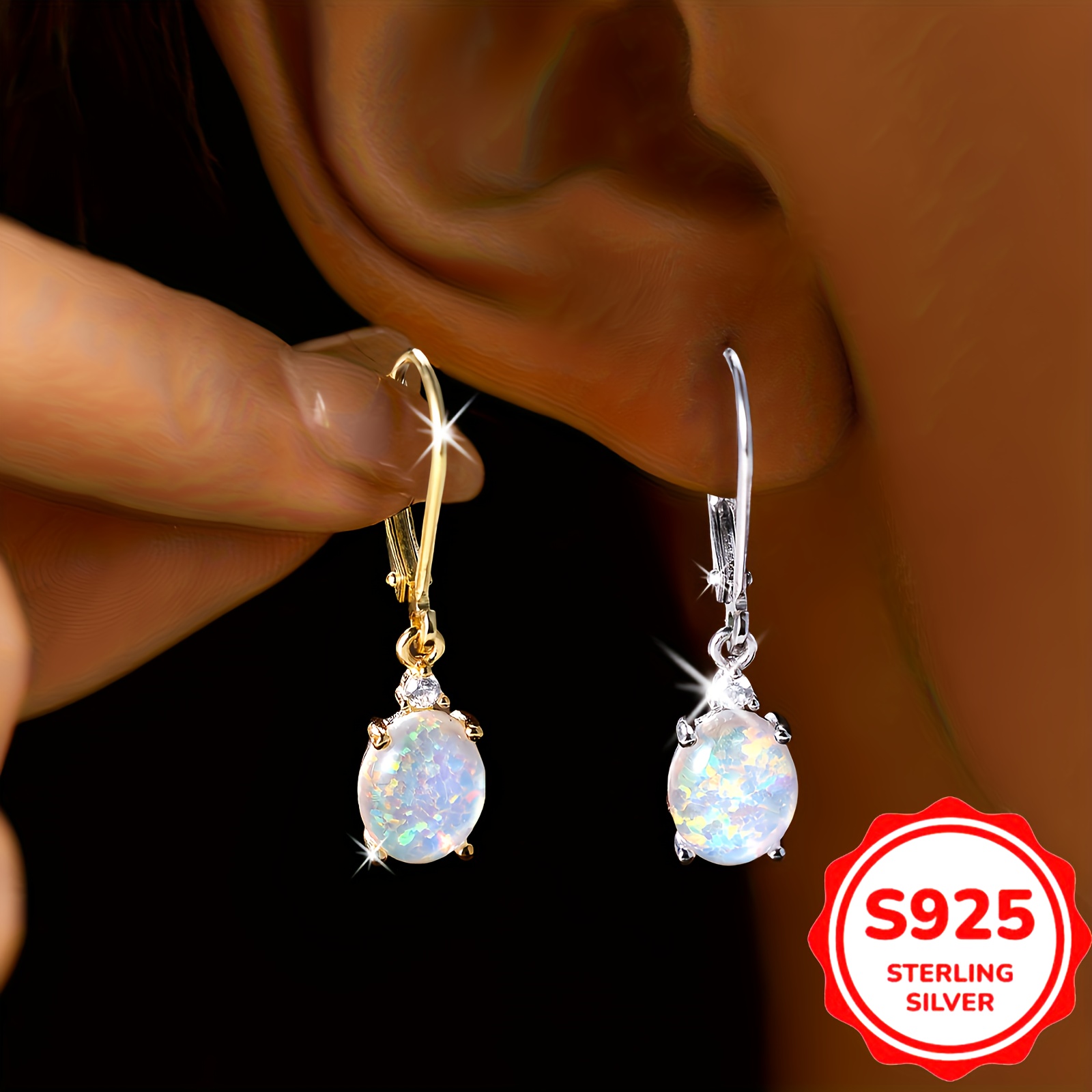 

Of 925 Silvery Fashionable Women's Earrings - Egg Shaped Opal, Multi-colored Options For And Parties - Hypoallergenic, High-quality Fashionable Jewelry Gifts