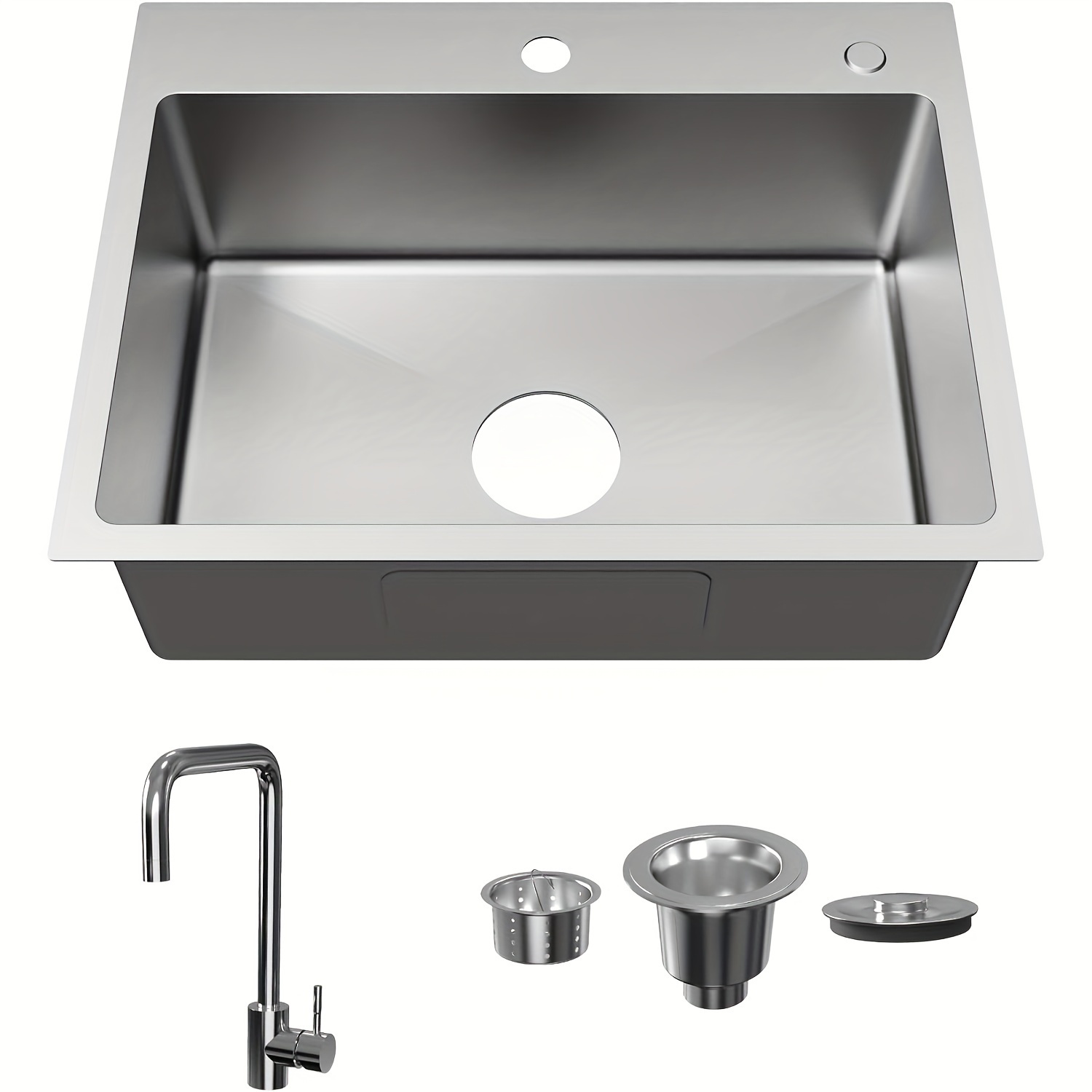 

24" X 18" Drop In Kitchen Sink Stainless Steel Single Bowl Kitchen Sink With Drain Kit And Faucet