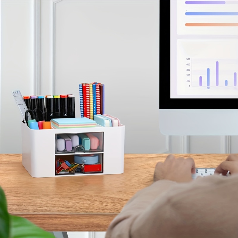 1pc desktop drawer storage   drawer multi compartment storage rack for office      nizing additions stationery sticky notes pens pencil case vanity cosmetic drawer storage box sticky note box paint brush tape paper clip   Product details 4