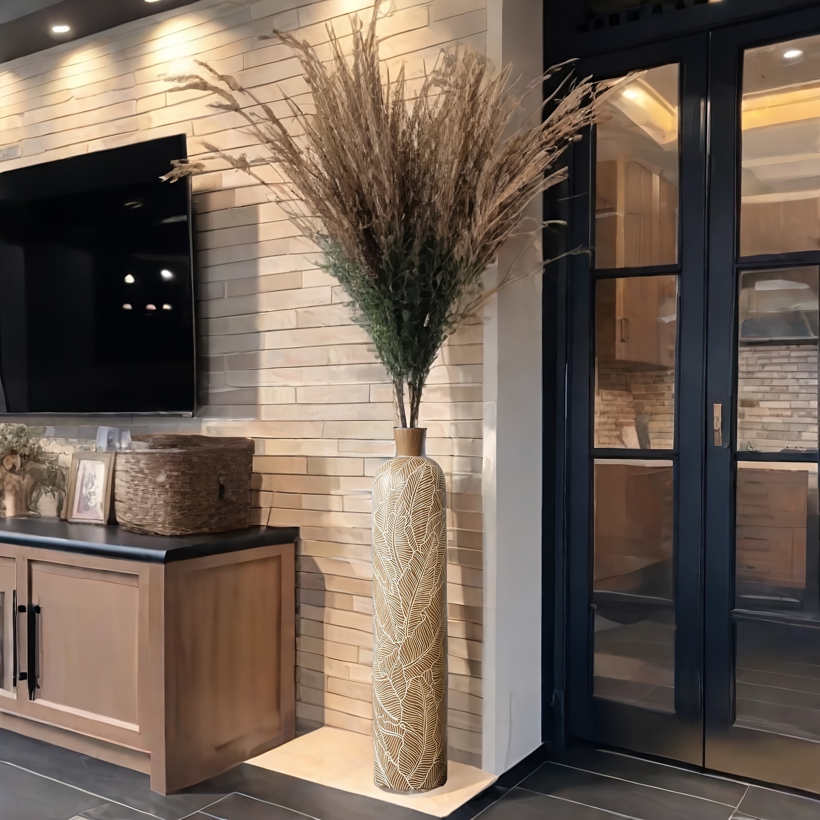 Modern Bohemian Large Floor Vase - Elegant Resin Decor for Pampas Grass
