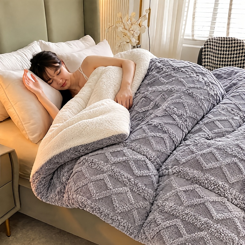 TEMU Luxury Thickened Warm Comforter Set - 1pc, 100% Microfiber Filling, Skin-friendly & Breathable, High-quality Polyester Fabric, Universal For