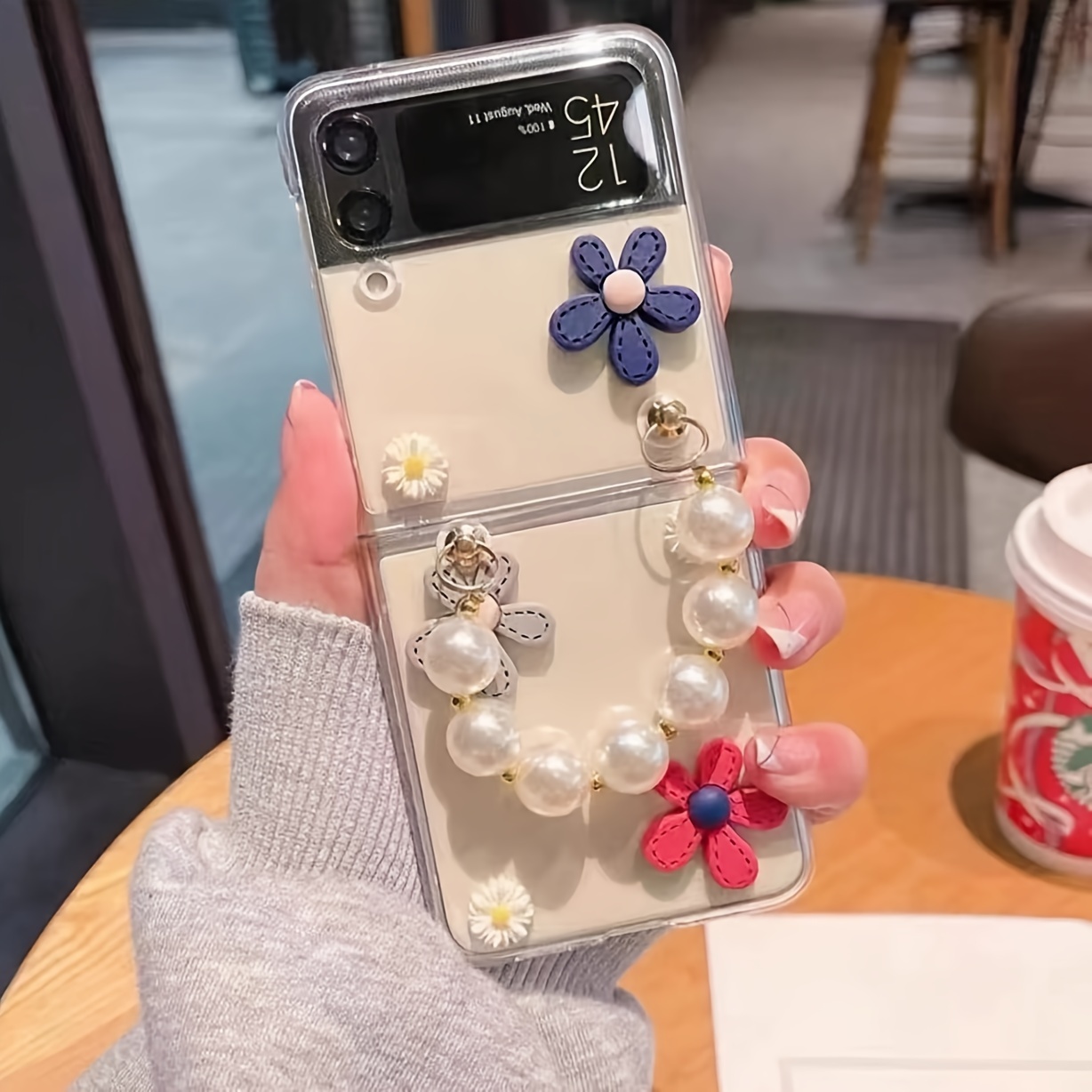 

Étui de Téléphone Portable Pliable avec Chaîne de Perles et Petite de Marguerite d'Été Adapté pour Samsung 4 5 6, Simple et