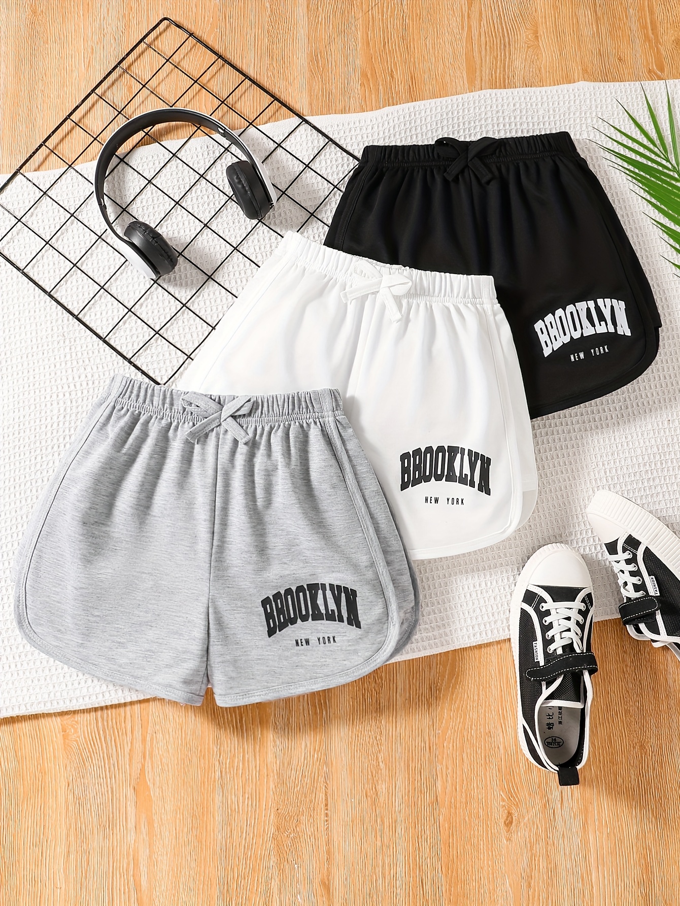 3pcs girls summer casual simple shorts big girls solid color