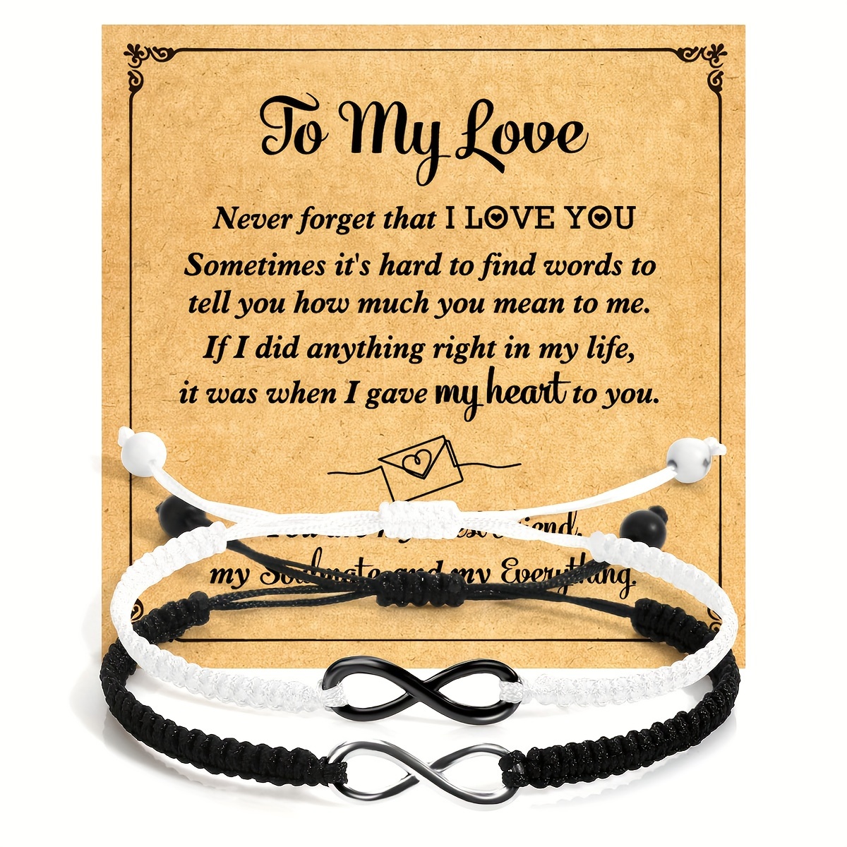 

Chic 2pcs Couple Bracelet Set - Infinity , Black & White Handmade Nylon Rope - Perfect Gift For Boyfriend/girlfriend On Birthdays, Graduations & Holidays