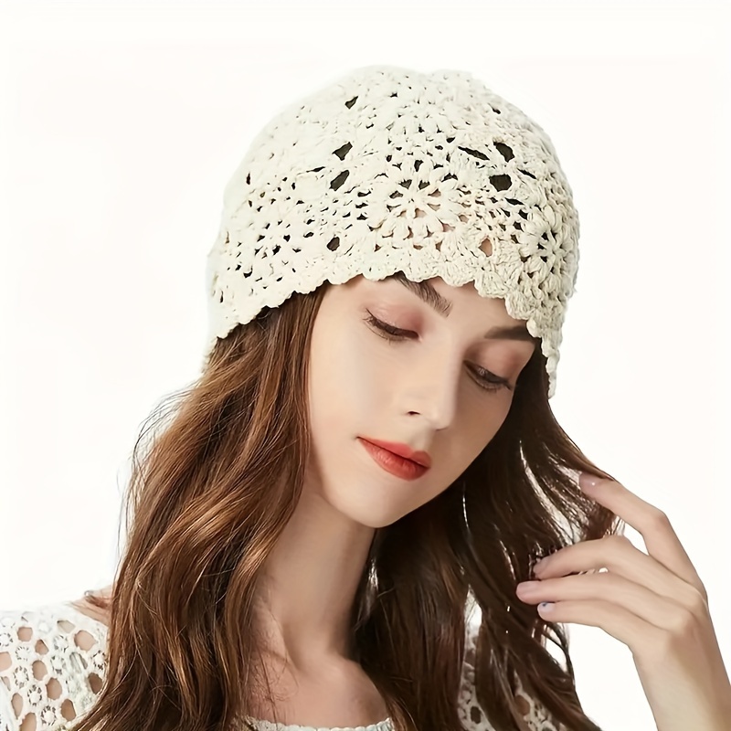 

1pc Handmade Crochet Slouchy Beanie Hat For Women, Lightweight Hollow Out Baggy Cap, Vintage Artistic Knit Hat