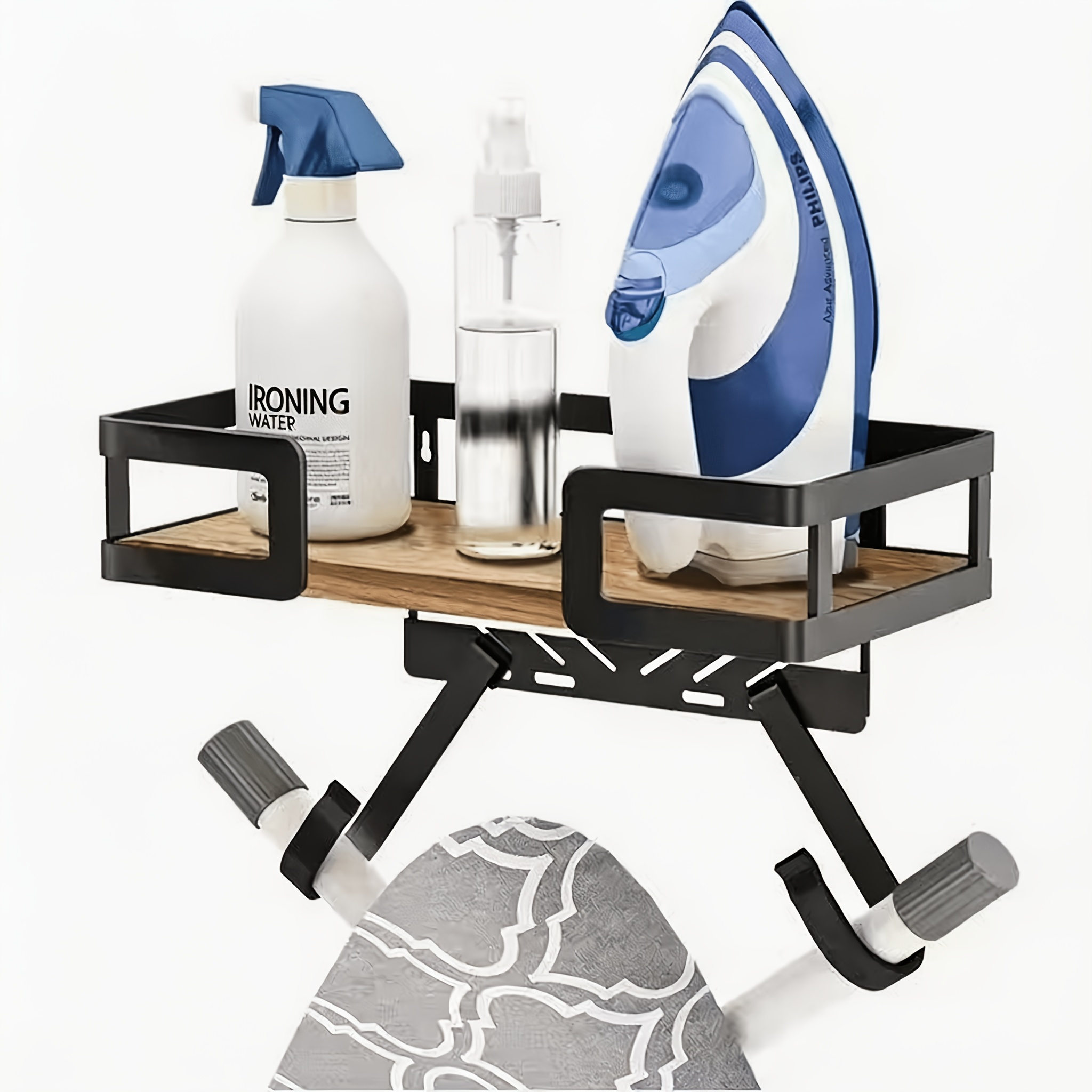 TEMU Estante de almacenamiento combinado de madera y madera, organizador de baño en la pared, soporte para cepillos de dientes, soporte para tabla de