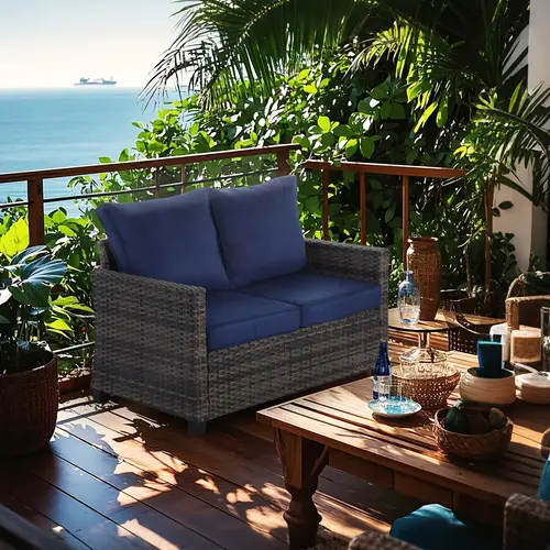 outdoor double sofa 2 people sofa patio sofa all weather outdoor furniture all weather rattan metal frame patio double sofa and chairs for garden balcony patio