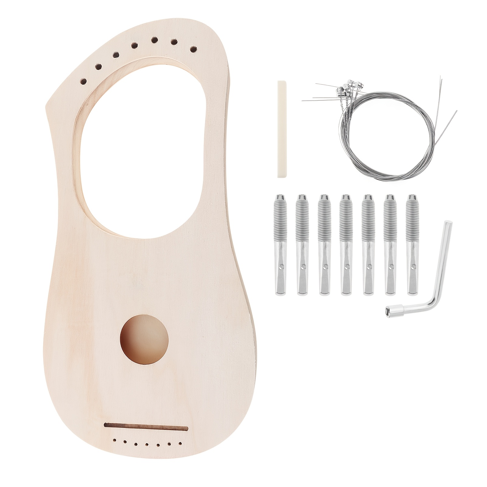 Image of 7 Strings Solid Basswood Lyre Harp Kit For Amateur Beginner Fun Art, String Instrument Painting Assembly