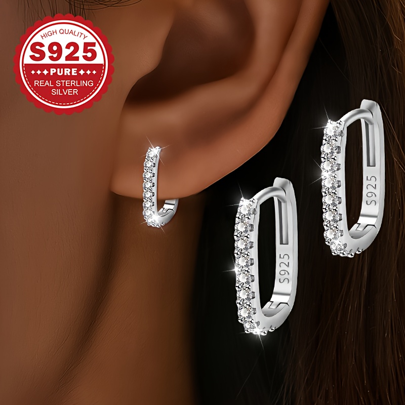 TEMU 1 Paar Damen Klassische Ohrstecker, S925 Silber Synthetische Zirkonia Ohrstecker, Eingelegt mit Synthetischer Zirkonia, Funkelnd, Geeignet für ,