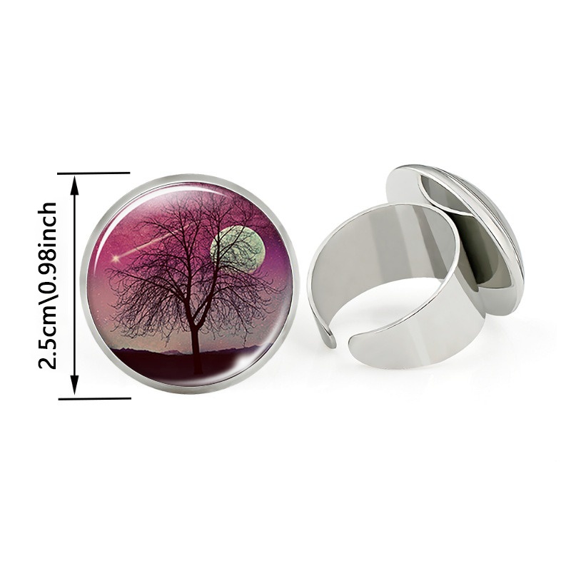 Unisex Adjustable Iron Alloy Ring with Serene Tree & Moon Design