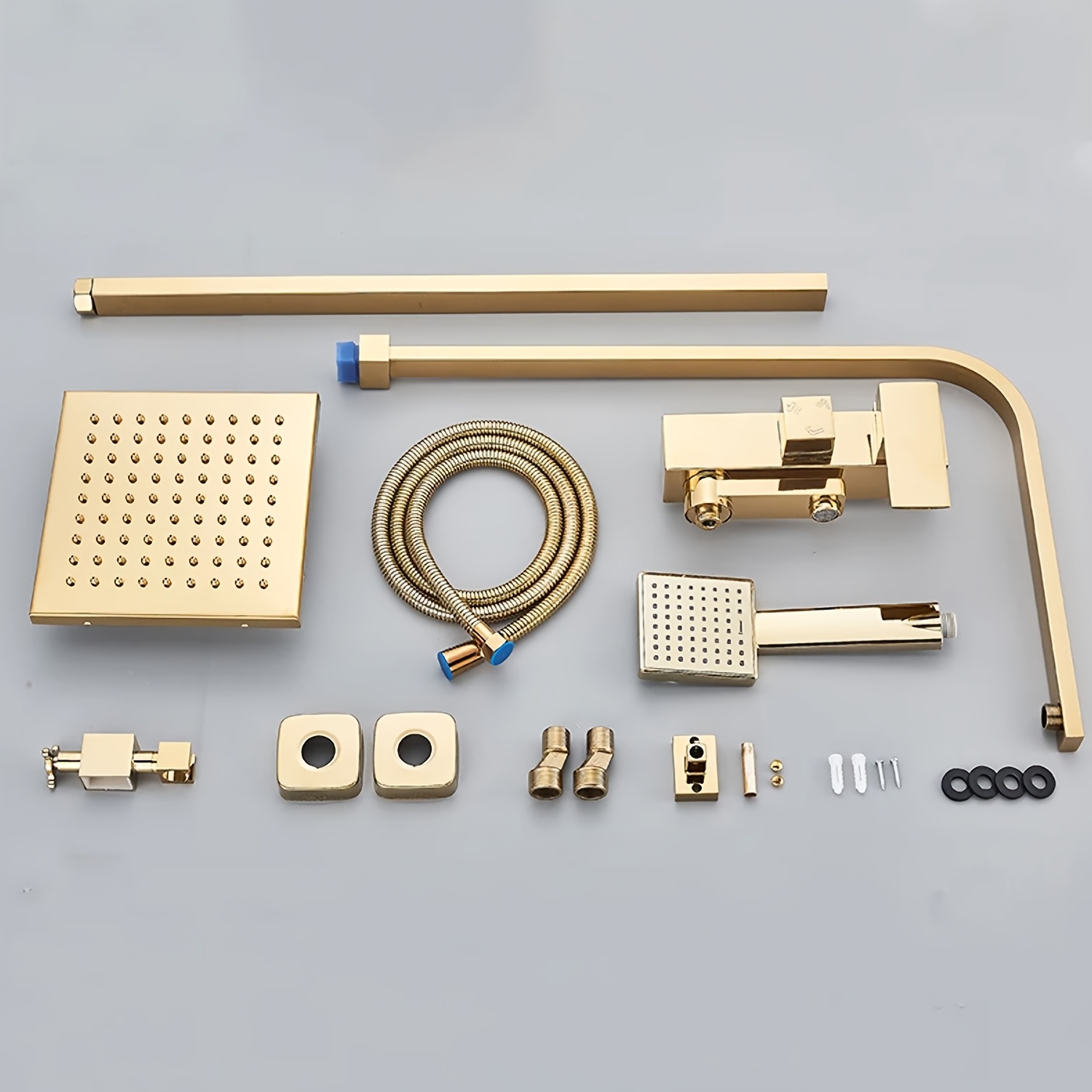 Modern Square Golden Shower Faucet System with Rainfall Shower Head