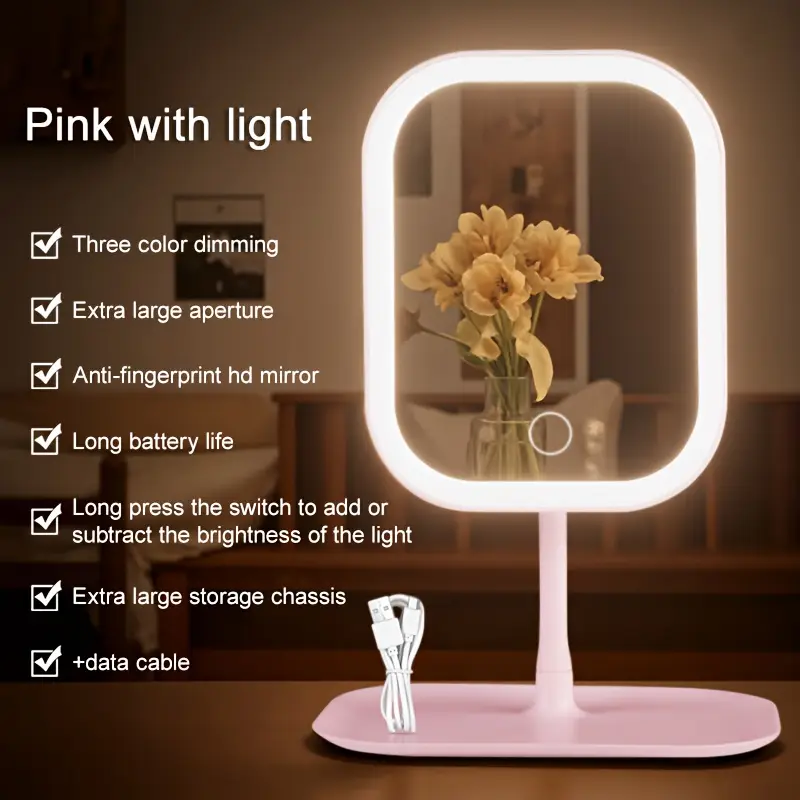 espejo de maquillaje led con luces, espejito plegable portátil control táctil y 3 para mujeres - batería recarg Detalles del producto 1