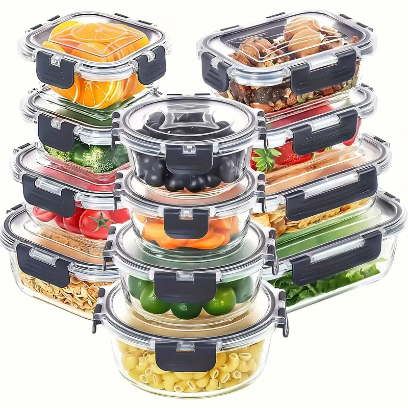 12pcs glass food storage container set with airtight seal for refrigerator reusable food storage boxes portable and stackable food sealers for meat eggs fruit and vegetables kitchen storage boxes and storage kitchen accessories Product details 0