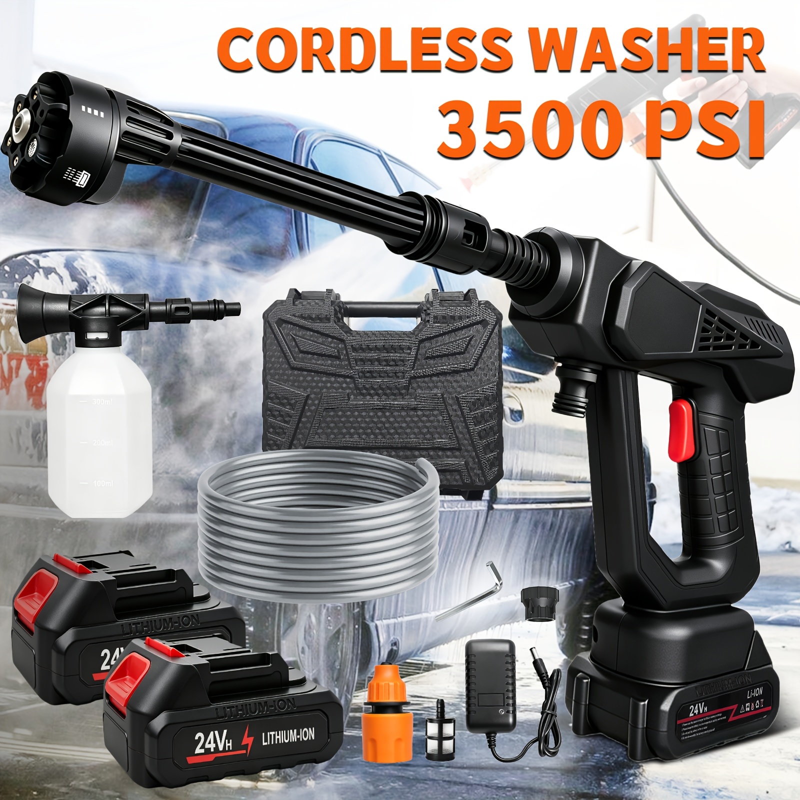 TEMU Cordless High-pressure Washer, Portable Electric Pressure Washer, Handheld Cleaner, With Guns, 6-in-1 Nozzle, 2 Rechargeable Batteries, Tool