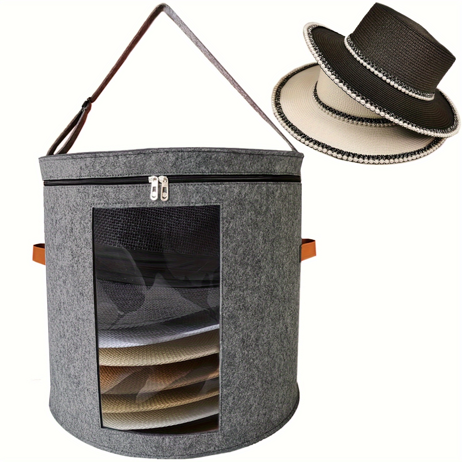 

Grand sac de rangement pliable pour chapeaux avec poignées, boîte à chapeaux avec couvercle, housse anti-poussière, étui de voyage pour chapeaux, organisateur de chapeaux à bord rond empilable