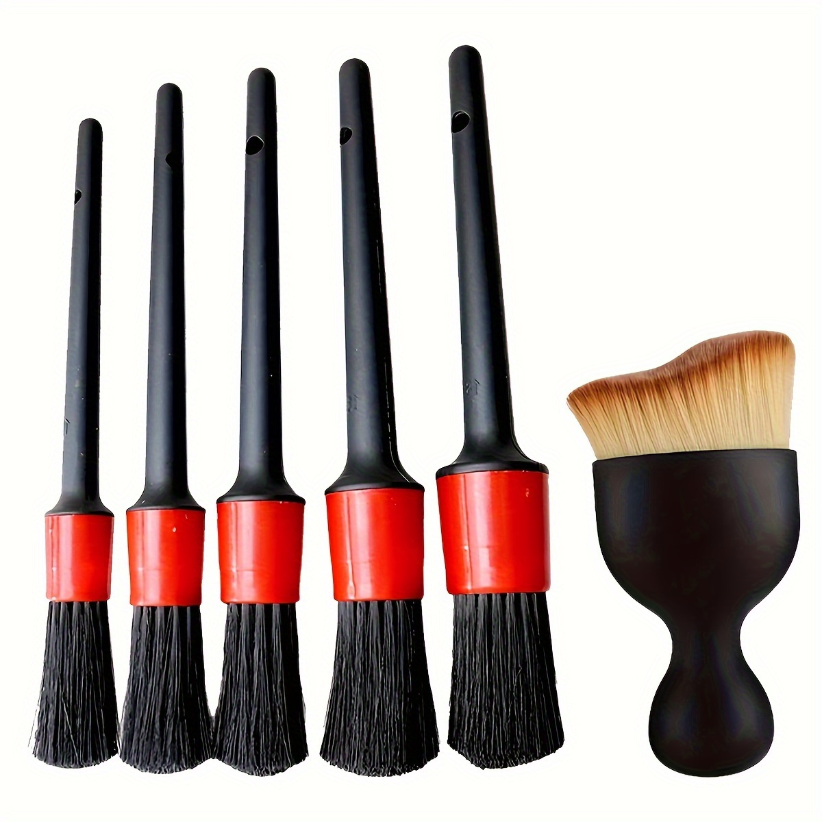 TEMU 6-piece Car Detailing Brush Set, Soft Bristle Cleaning Brushes For Car Wheels, Dashboard, Air Vents, Auto Interior, Exterior, Maintenance Accessories - Plastic Material