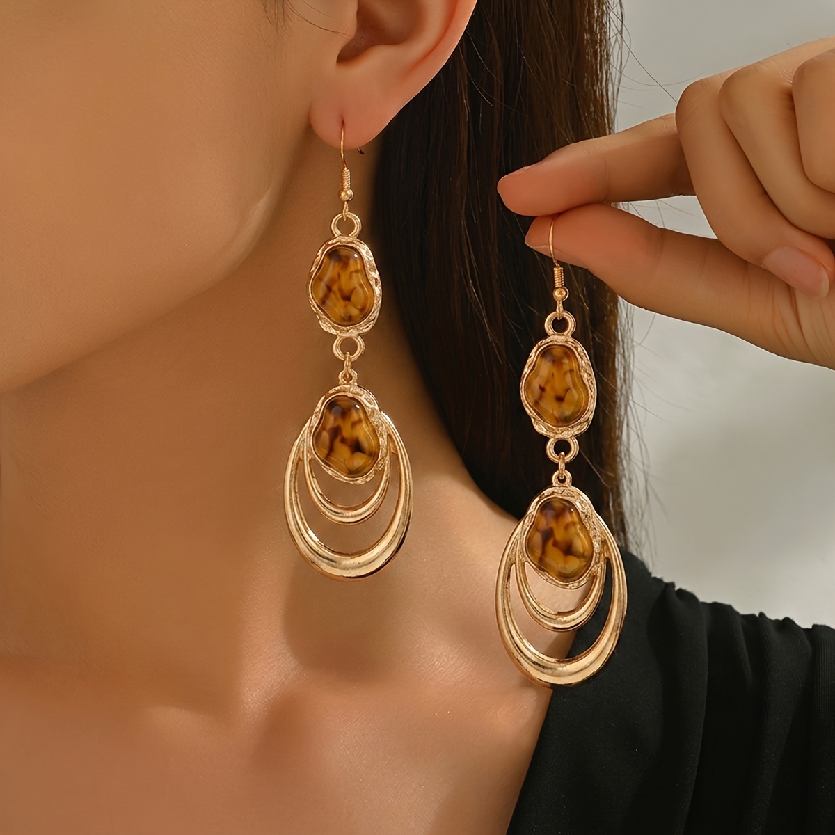 Vintage Multi-Layer Oval Hoop Drop Earrings, Elegant Gift