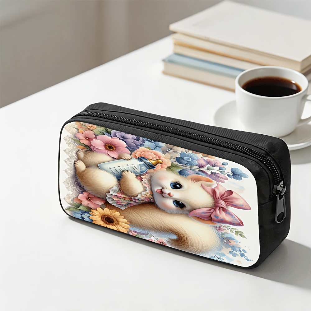 Large Zipper Squirrel Baby Pattern Printed Pencil Bag