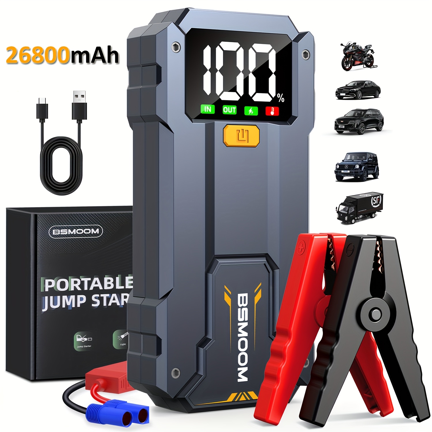 E-shop 7000A Auto Starthilfe mit LED-Taschenlampe, großem LCD-Bildschirm, 12V Auto Notfall Batterie , Starthilfebox, tragbares Ladegerät Powerbank