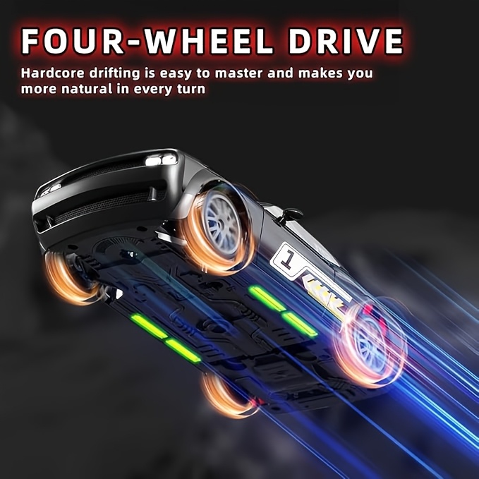 1:20 4WD LED Light Remote Control Drift Car, 20KPH High Speed Proportion Throttle Racing Car, Suitable for Drifting and Racing, with 2 Rechargeable Batteries, Perfect Gift and Toy