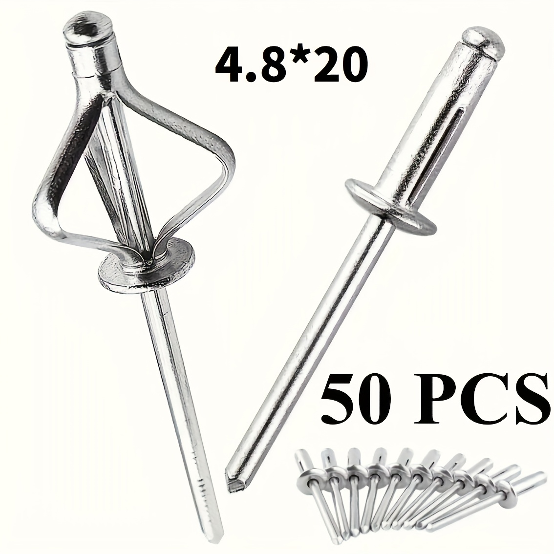TEMU 50pcs Of Pure Blind Rivets, Three-claw Rivets, Three-fold Rivets In Sizes 4 X 14/16/20 Mm And 4.8 X 14/16/20 Mm, Long Handle Solid Rivets Used