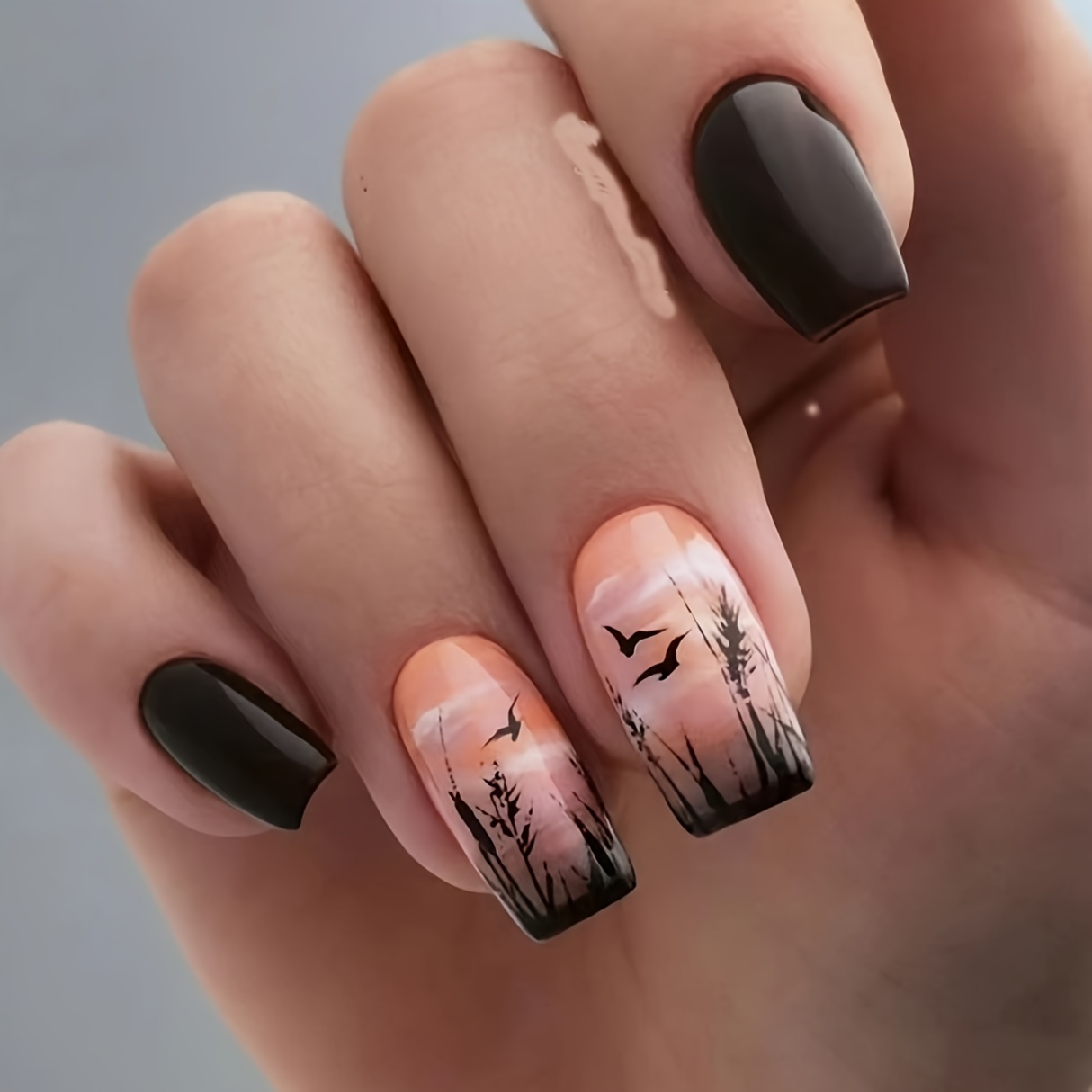 

Square Sunset Wearable Nail Art With Clear And Beautiful Scenery Of , Removable Nail Art