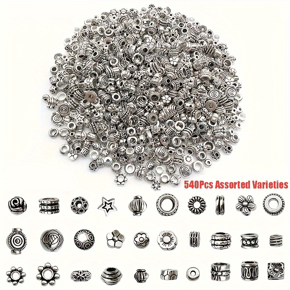 

540pcs Metal Alloy Silver Beads Diy Spacer Beads Charms For Necklace Bracelet Jewelry Making Loose Beads Accessories