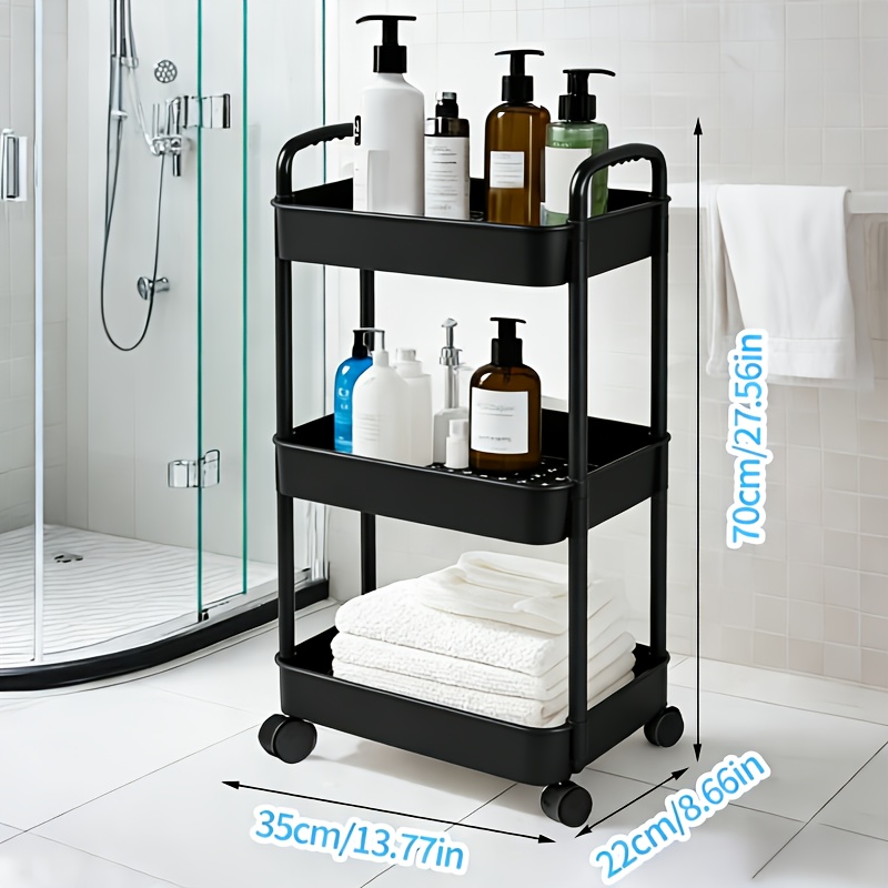 Pull-out Storage 3-layer Rolling Storage Cart - 4-wheel Space- Mobile Storage Rack, Suitable For Adjustable Shelves In Bathrooms, Kitchens, And Laundry Rooms, Suitable For Narrow Spaces, Bathroom Cart