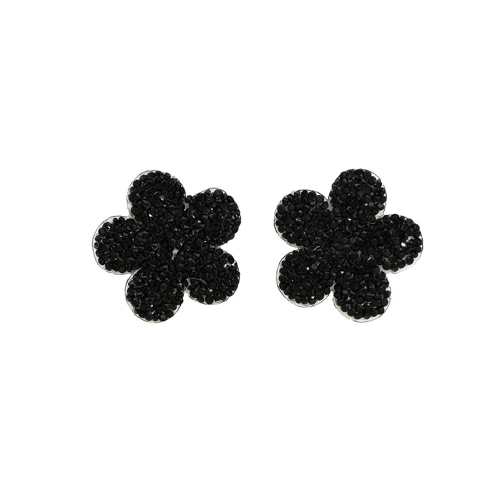 2pcs Black Small Flower Hot Fix Rhinestone Iron-on Patches For Clothes, Bags, Shoes, And Scarves