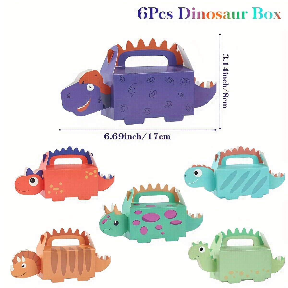 6pcs Cartoon Dinosaur Boxes Paper Gifts Candy Box Dino Happy Birthday Decoration Baby Shower Food Box Jungle Animals 1st Birthday Party For Home Baking Gift Packing Box