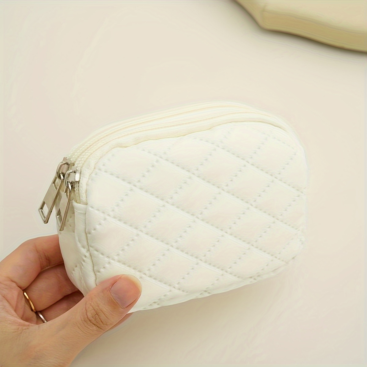 Image of Double Zipper Diamond Lattice Clutch Small Wallet Mini Coin Purse Storage Bag Women's Small Wallet