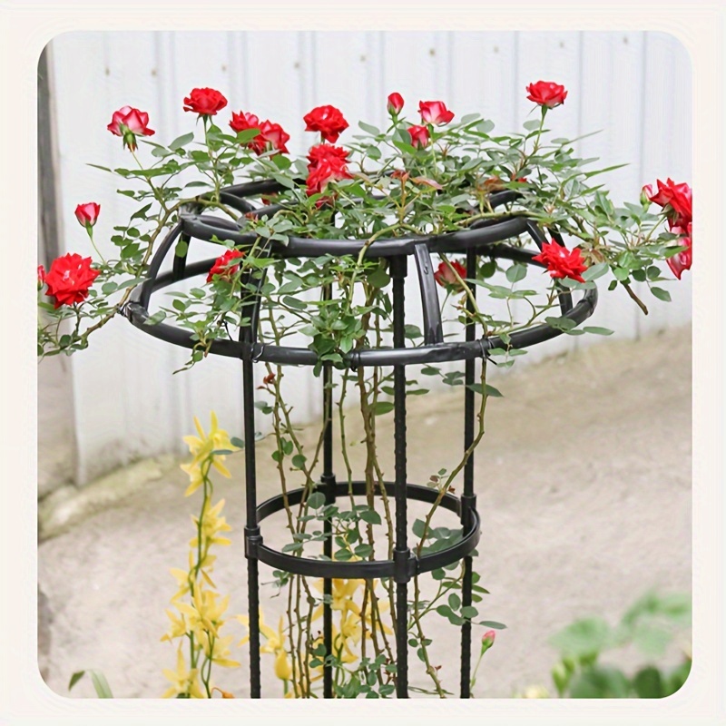 

Black Mushroom Head Climbing Plant Support Set - 4.3" Diameter, Durable Plastic-coated Steel Pipe With Pp Resin Ring For Roses, Tomatoes & Vines