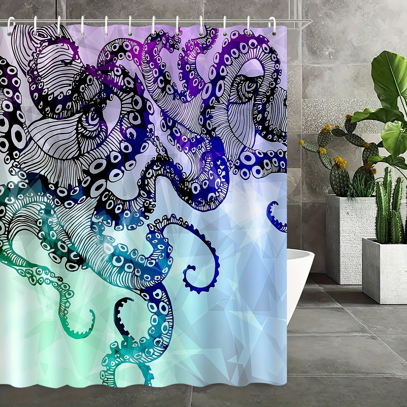 

1pc Pattern Curtain, Suitable For Bathroom Decoration, , -mildew, 12 , Polyester Bathtub Curtain, Bathroom , Decoration, , Bathroom Decoration