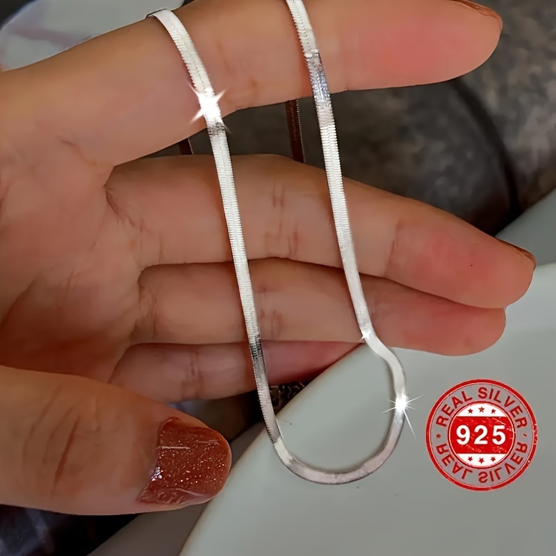 

1pc 925 Thin Flat Snake Bone Chain Necklace Elegant Neck Chain Jewelry, Idea Gift